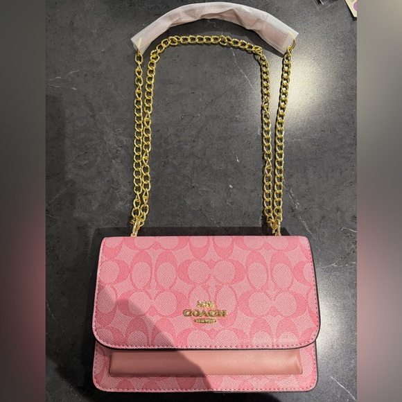 Coach Handbags - Coach Klare Crossbody Bag Pink Signature Canvas Gold Chain